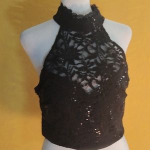 B.Darlin black  sequin midriff womens top, very pretty
